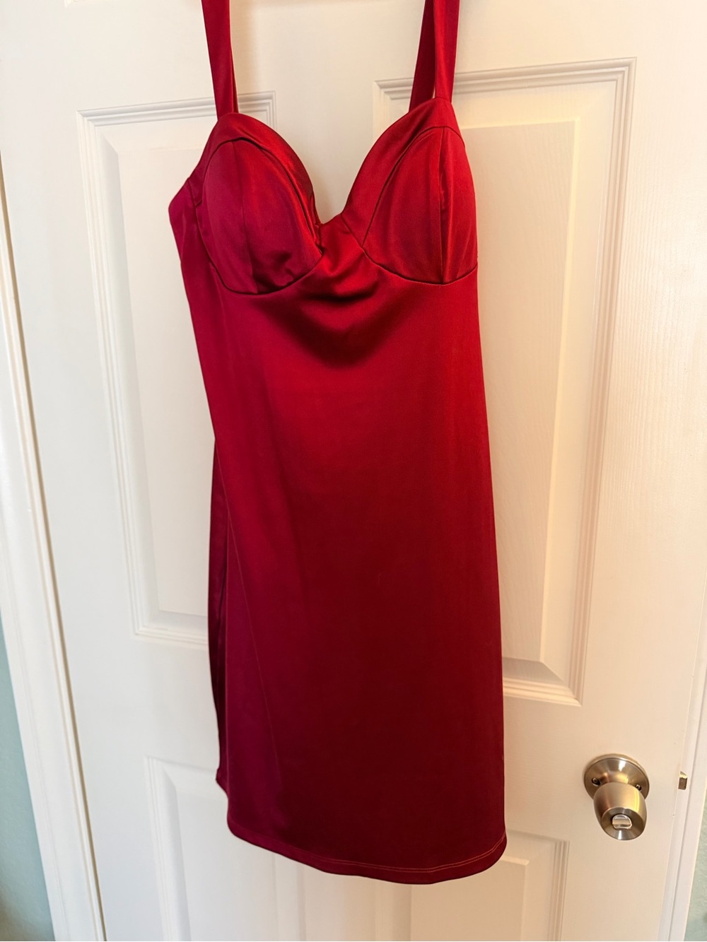 B Darlin Cranberry Red Silky Bustier Mini Dress